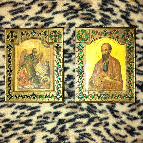 Set of 2 Vintage Russian Orthodox Photos of St Nicholas and John the Baptist - Picture 1 of 5